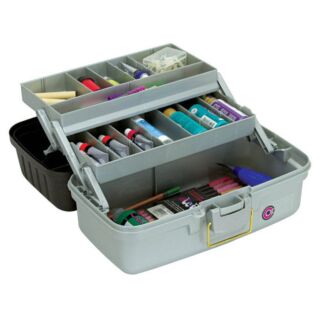 MyGift Plastic 2 Tier Trays Craft Supply Storage Box/Firstaid Carrying Case w/Top Handle & Latch Lock 